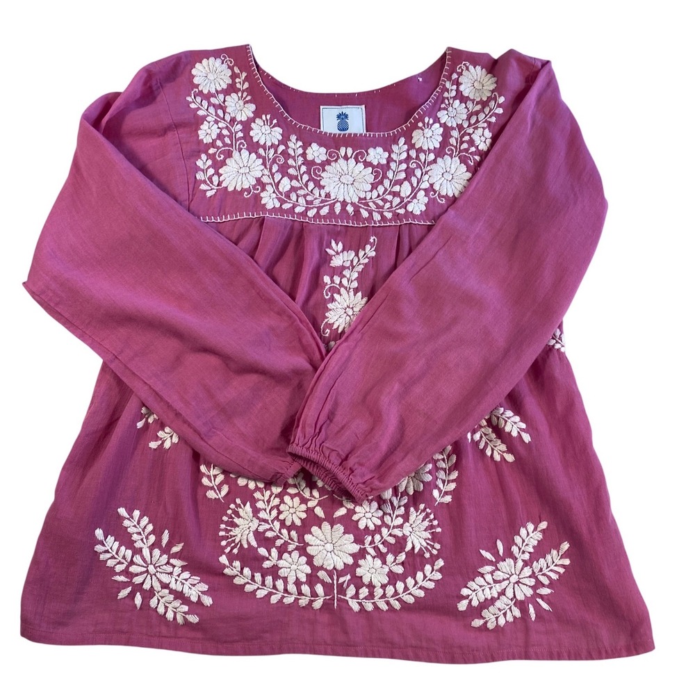 Boho Embroidered Blouse Pink Floral Cottagecore Peasant Top Womens M - Picture 8 of 13